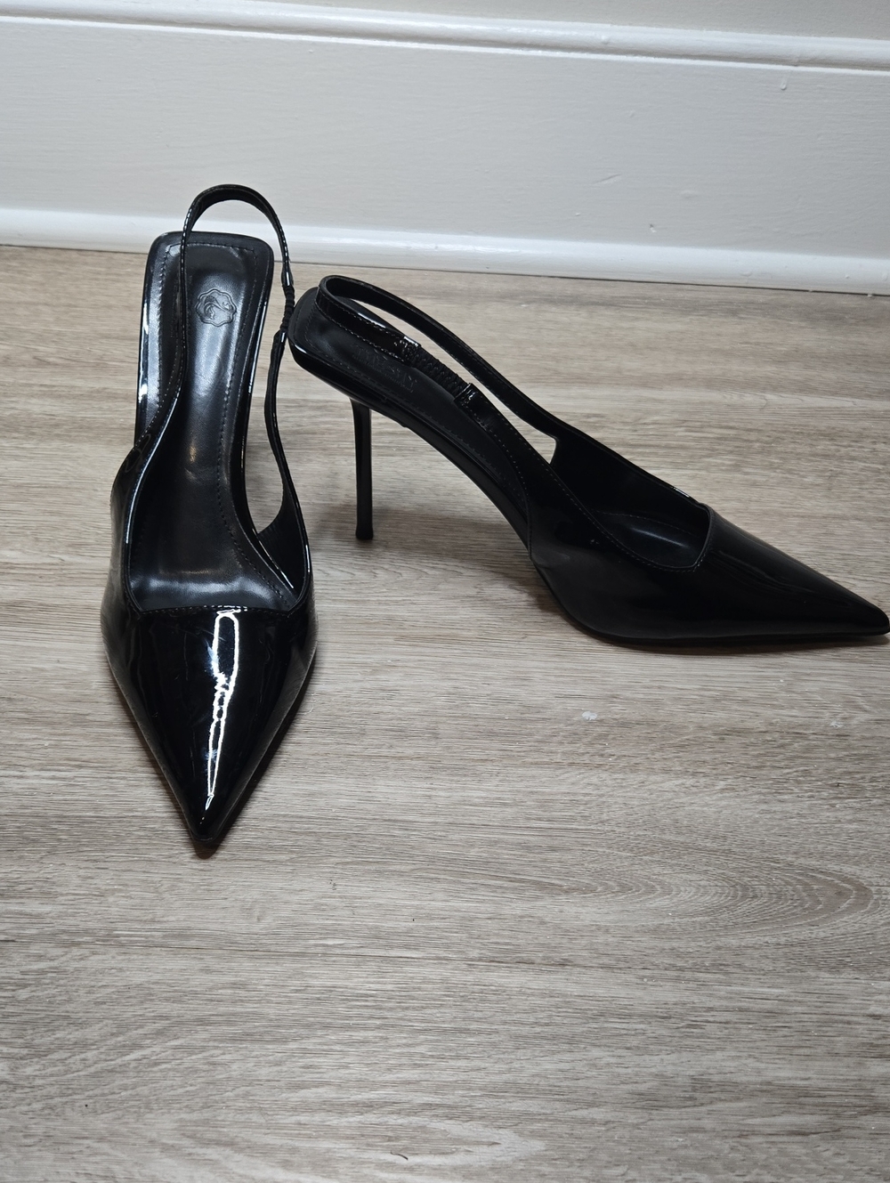 Black Patent Slingback Pointed-Toe Stiletto Pumps